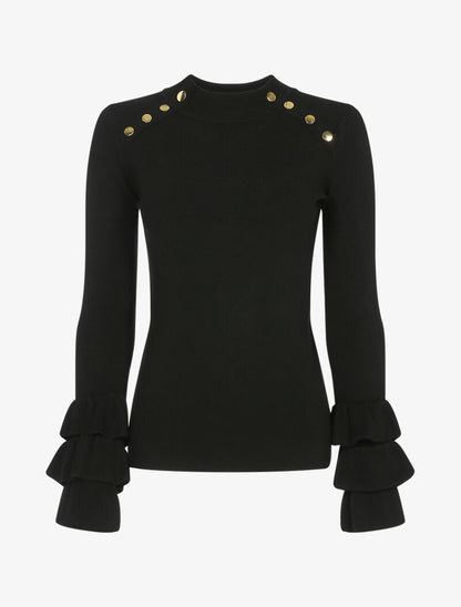 Pull doux à manches volantées - noir - 3