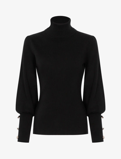 Pull côtelé à manches bishop - noir - 1