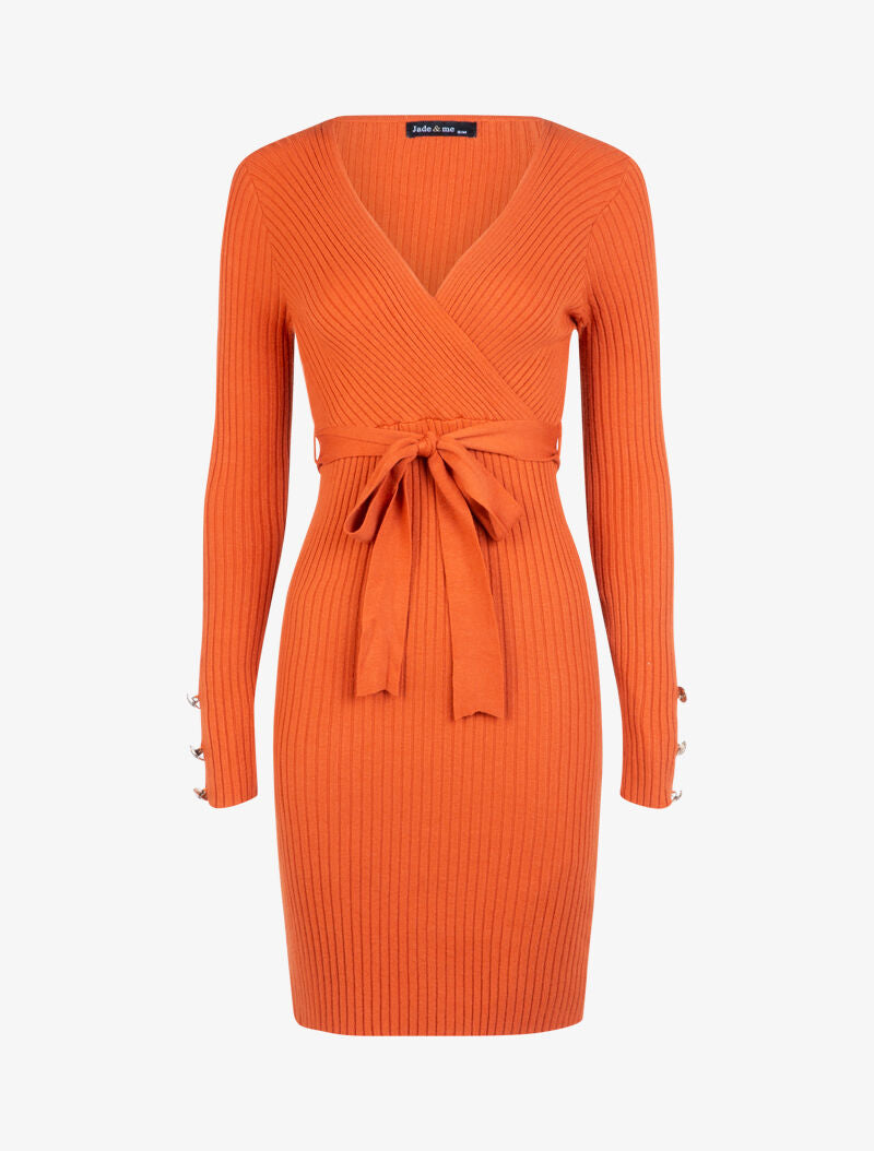 Robe moulante ceinturée - orange - 1