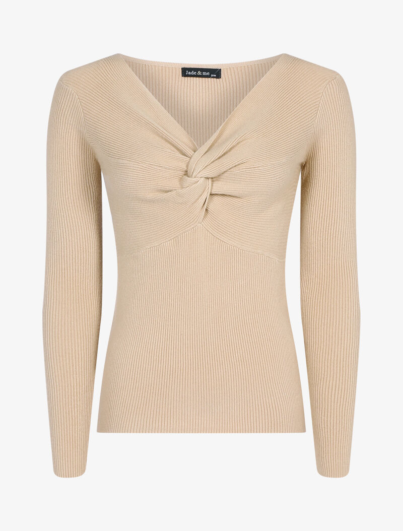 Pull à encolure torsadée - beige - 1