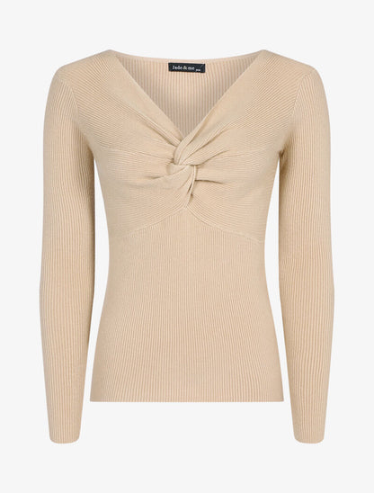 Pull à encolure torsadée - beige - 1