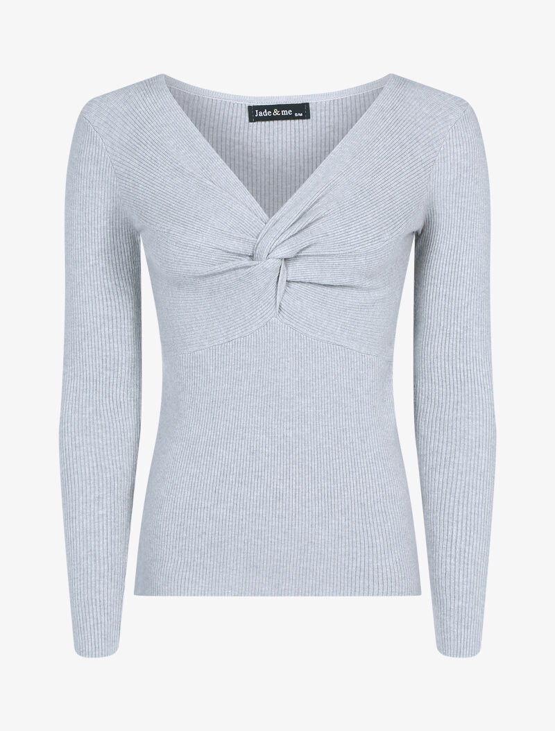Pull à encolure torsadée - gris clair - 1