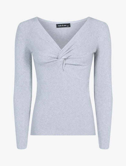 Pull à encolure torsadée - gris clair - 1