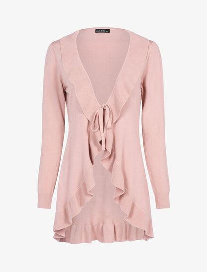 Gilet doux à bords volantés - rose - 1