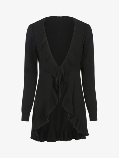 Gilet doux à bords volantés - noir - 1