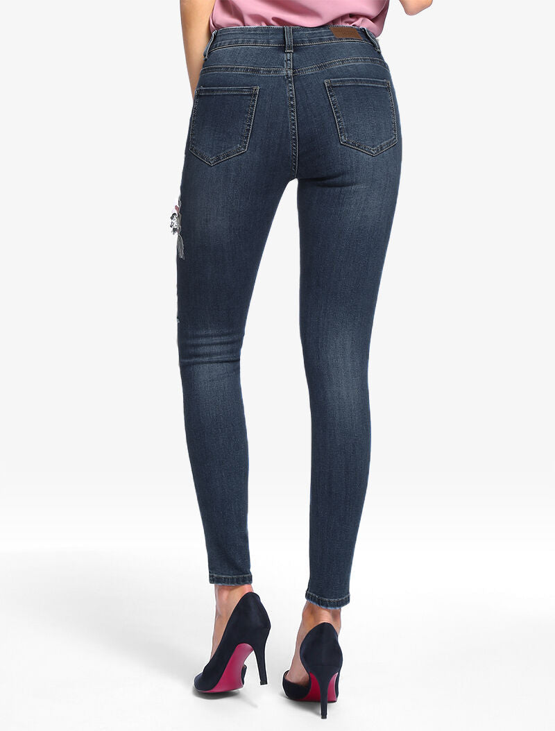 Jean 7/8 skinny fleuri - denim brut
