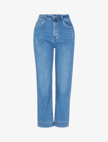 Jean jupe-culotte 7/8 taille haute - bleu denim