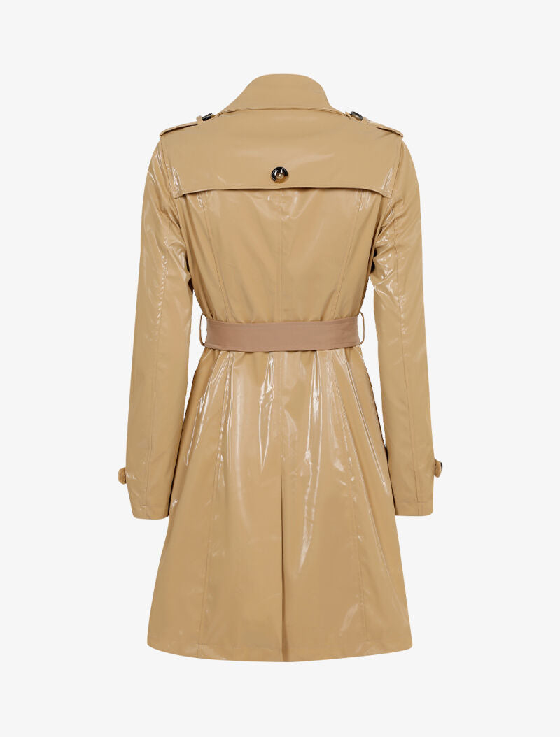 Trench à dos et épaules en vinyle - beige - 2