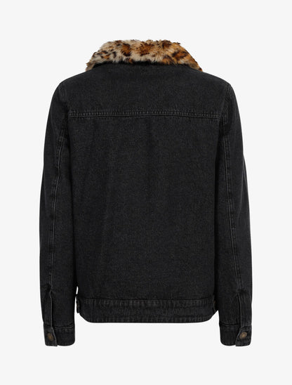Veste en jean à col style léopard - noir - 2