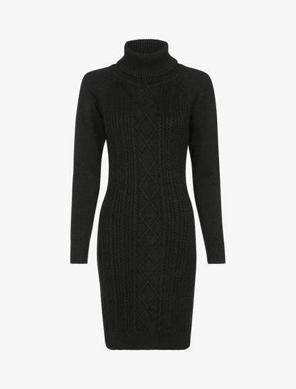 Robe-pull col roulé et maille torsadée - noir - 3