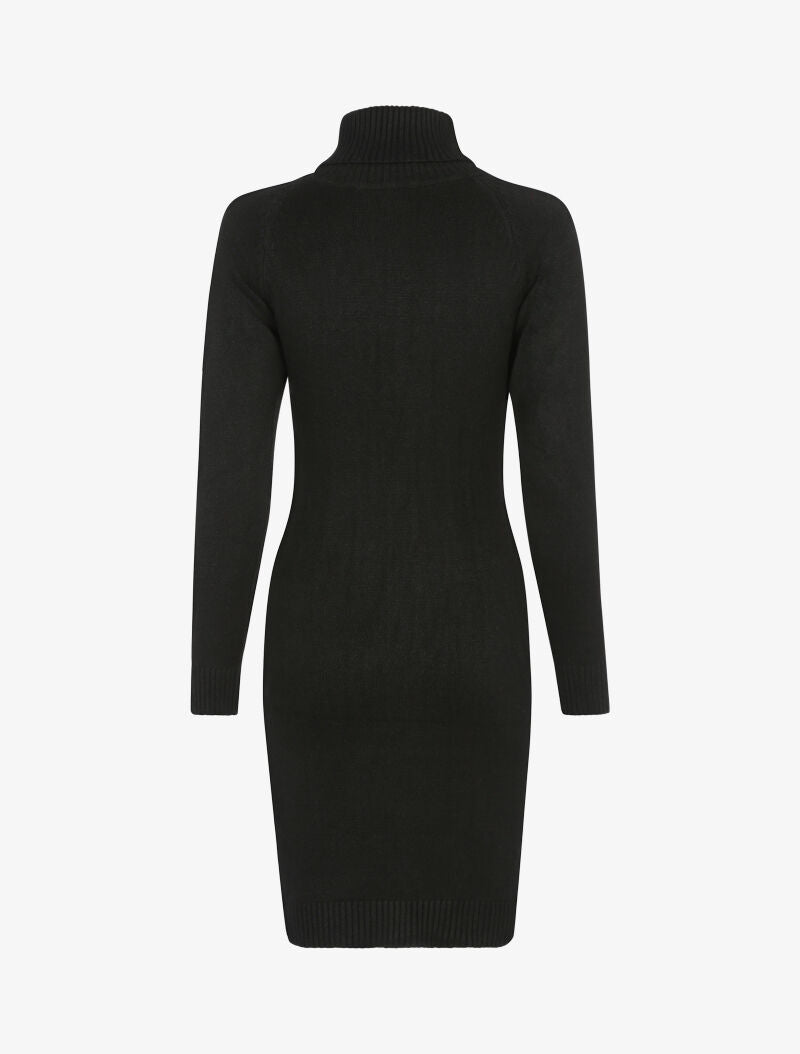 Robe-pull col roulé et maille torsadée - noir - 2