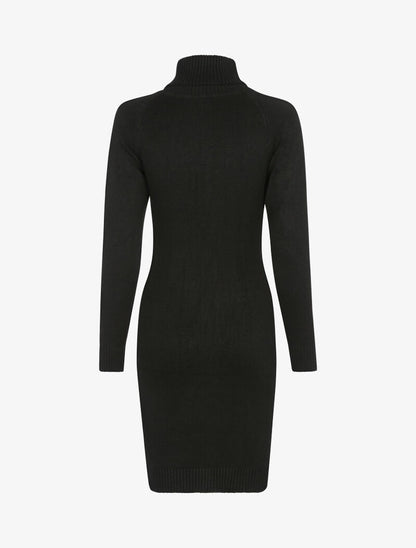 Robe-pull col roulé et maille torsadée - noir - 2