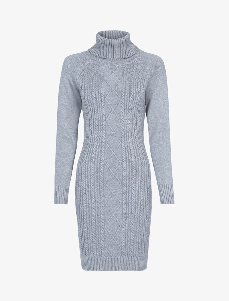 Robe-pull col roulé et maille torsadée - gris - 1