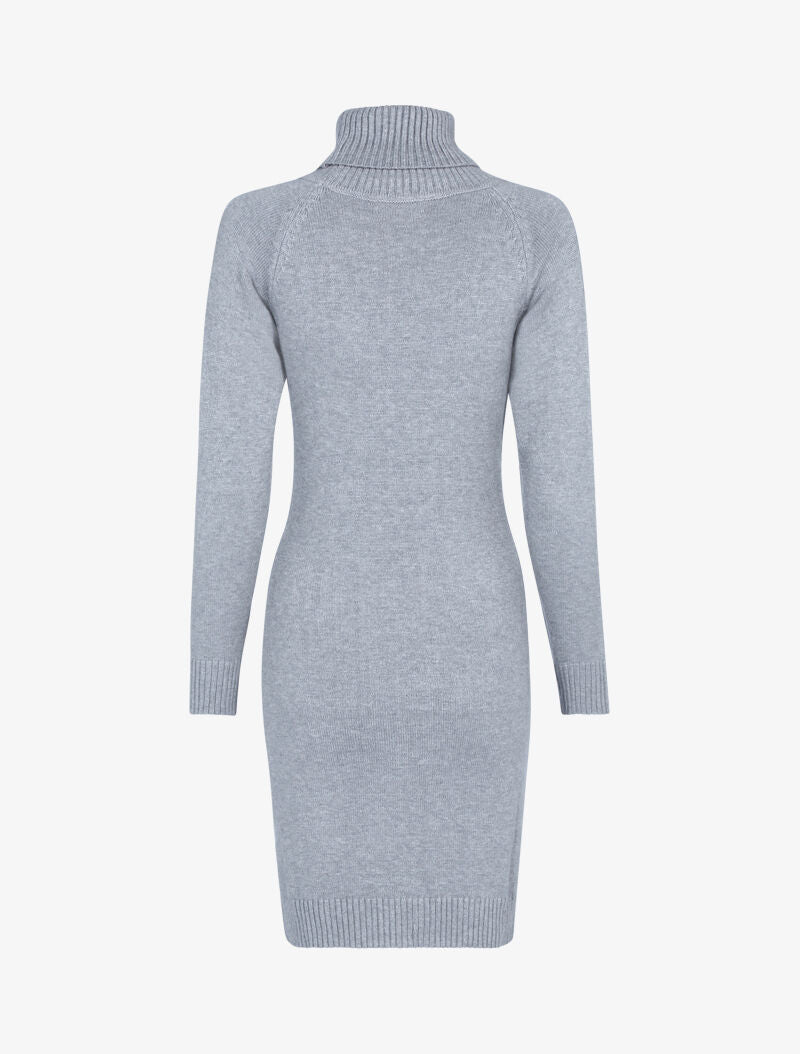 Robe-pull col roulé et maille torsadée - gris - 2