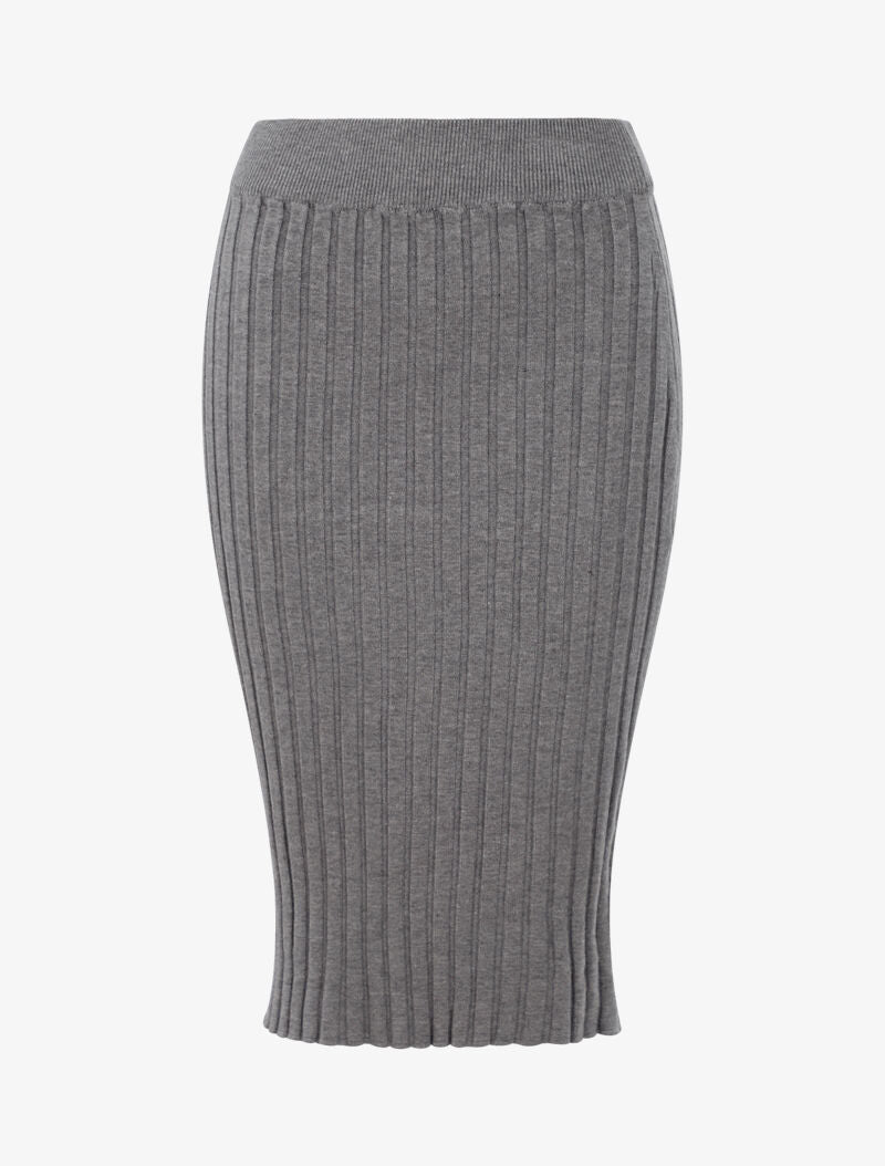 Jupe droite côtelée basique - gris - 2