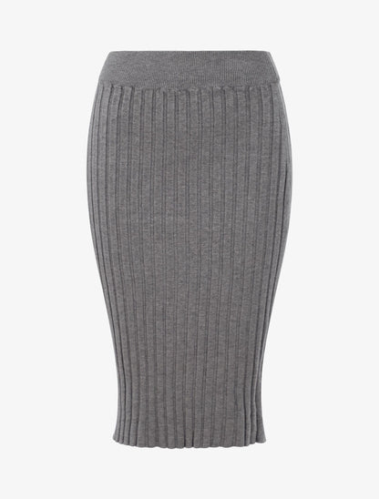Jupe droite côtelée basique - gris - 2