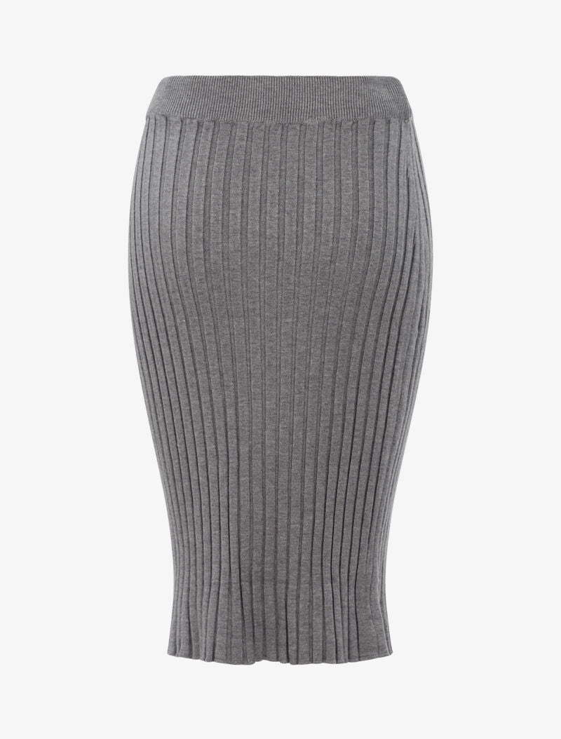 Jupe droite côtelée basique - gris - 3