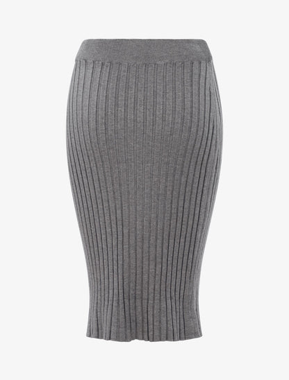 Jupe droite côtelée basique - gris - 3