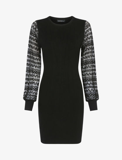 Robe-pull à manches en dentelle - noir - 1