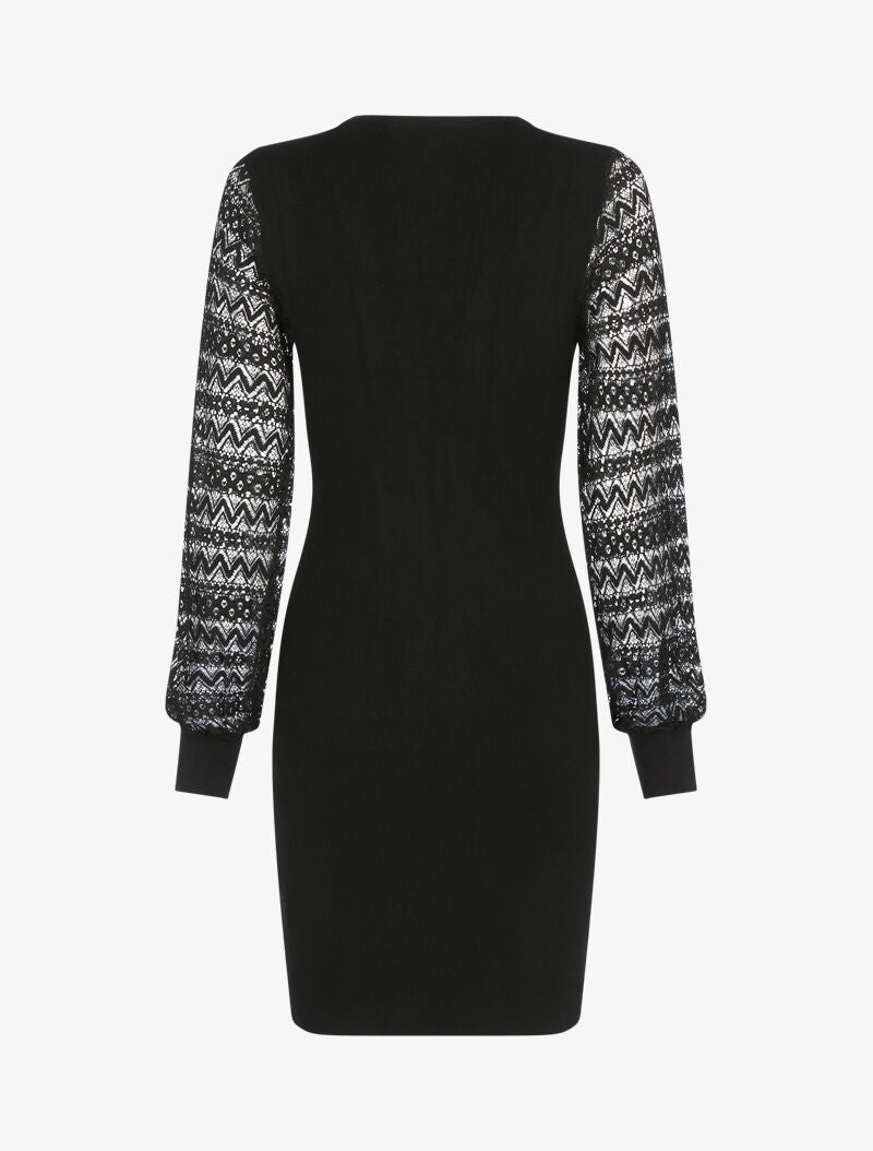 Robe-pull à manches en dentelle - noir - 2