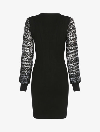 Robe-pull à manches en dentelle - noir - 2