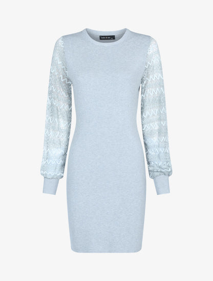 Robe-pull à manches en dentelle - gris - 3