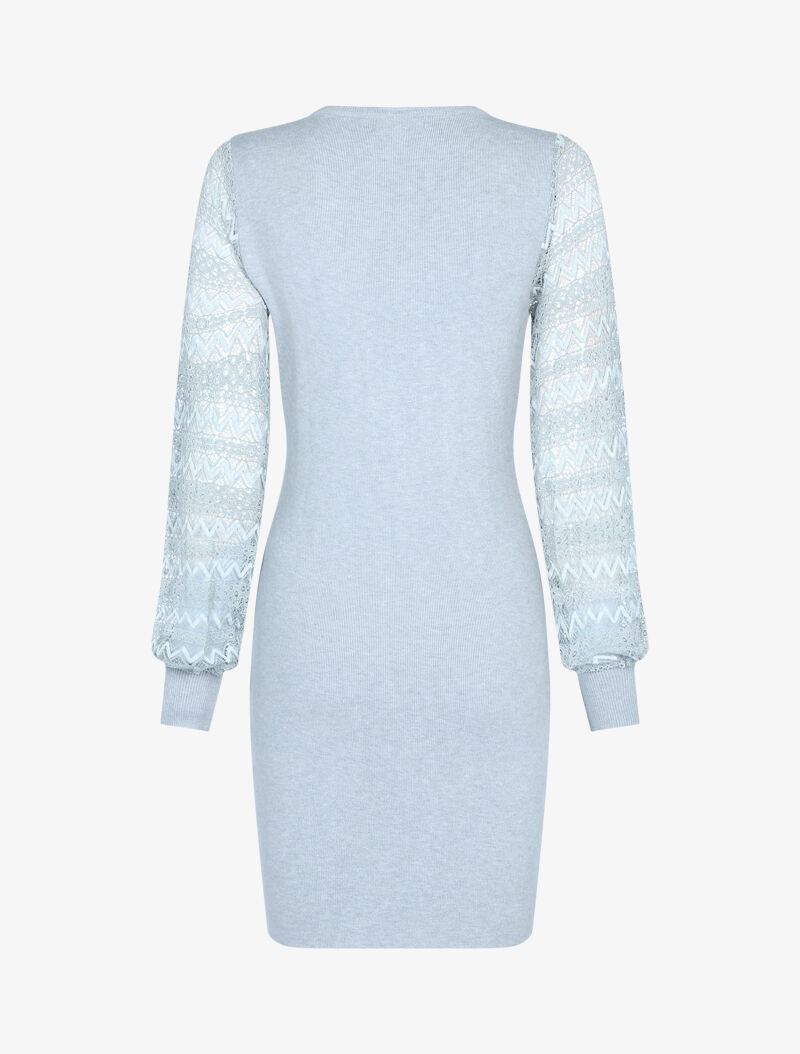 Robe-pull à manches en dentelle - gris - 2