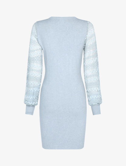 Robe-pull à manches en dentelle - gris - 2