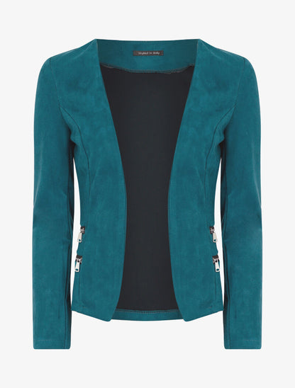 Veste en suédine à zips décoratifs - bleu - 3