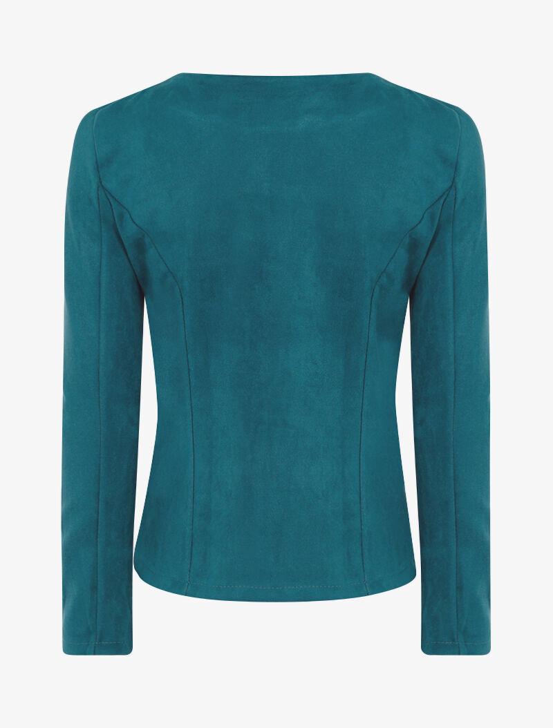 Veste en suédine à zips décoratifs - bleu - 2