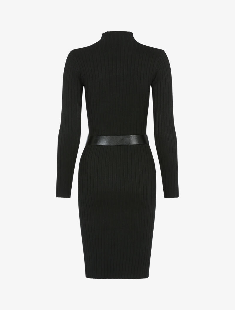 Robe-pull côtelée à col montant - noir - 2