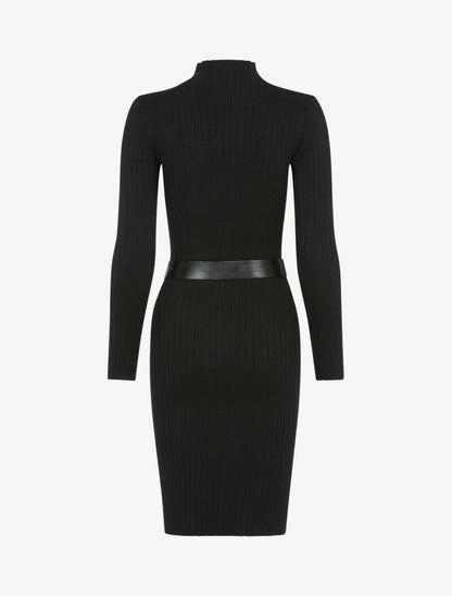 Robe-pull côtelée à col montant - noir - 2