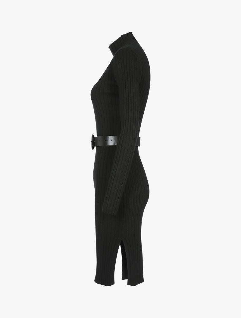 Robe-pull côtelée à col montant - noir - 3