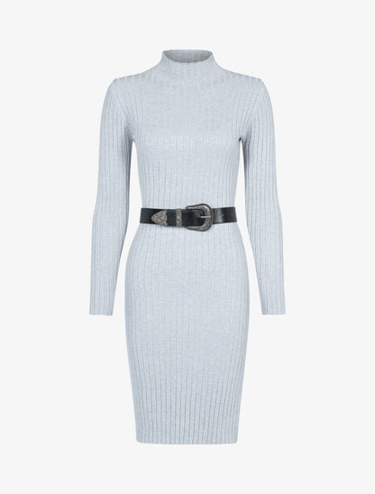 Robe-pull côtelée à col montant - gris - 2