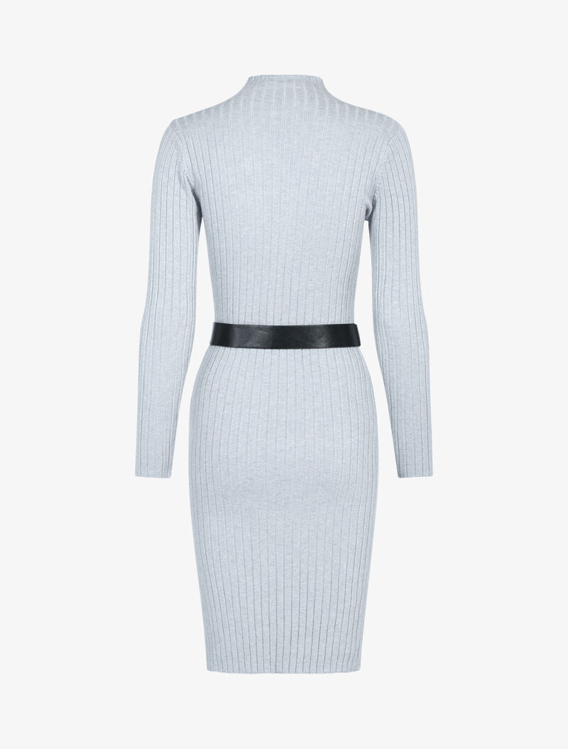 Robe-pull côtelée à col montant - gris - 3