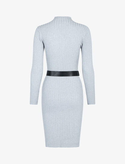 Robe-pull côtelée à col montant - gris - 3