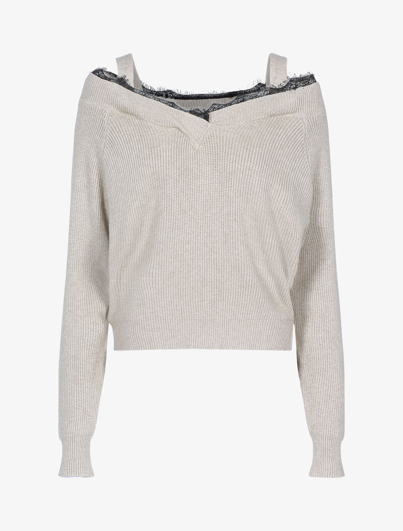 Pull à épaules dénudées - beige - 3