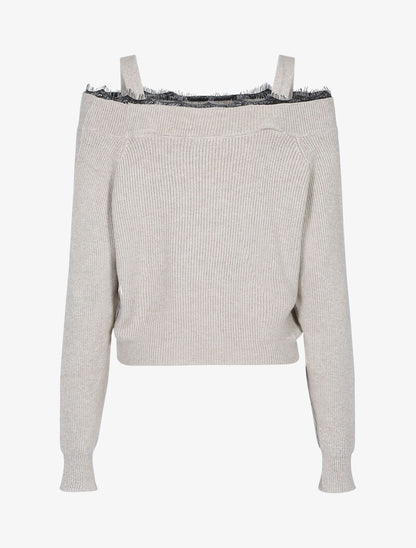 Pull à épaules dénudées - beige - 2