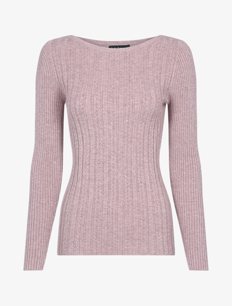 Pull côtelé à bandes en maille tressée - taupe - 3