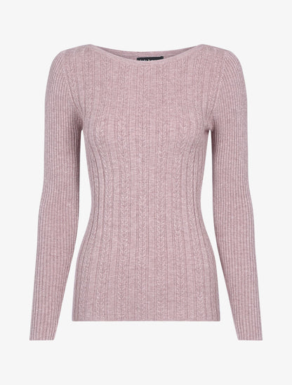 Pull côtelé à bandes en maille tressée - taupe - 3