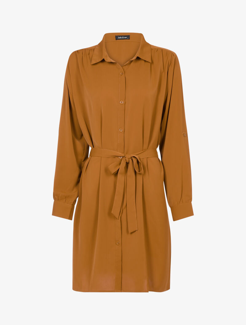 Robe chemise unie - camel - 1