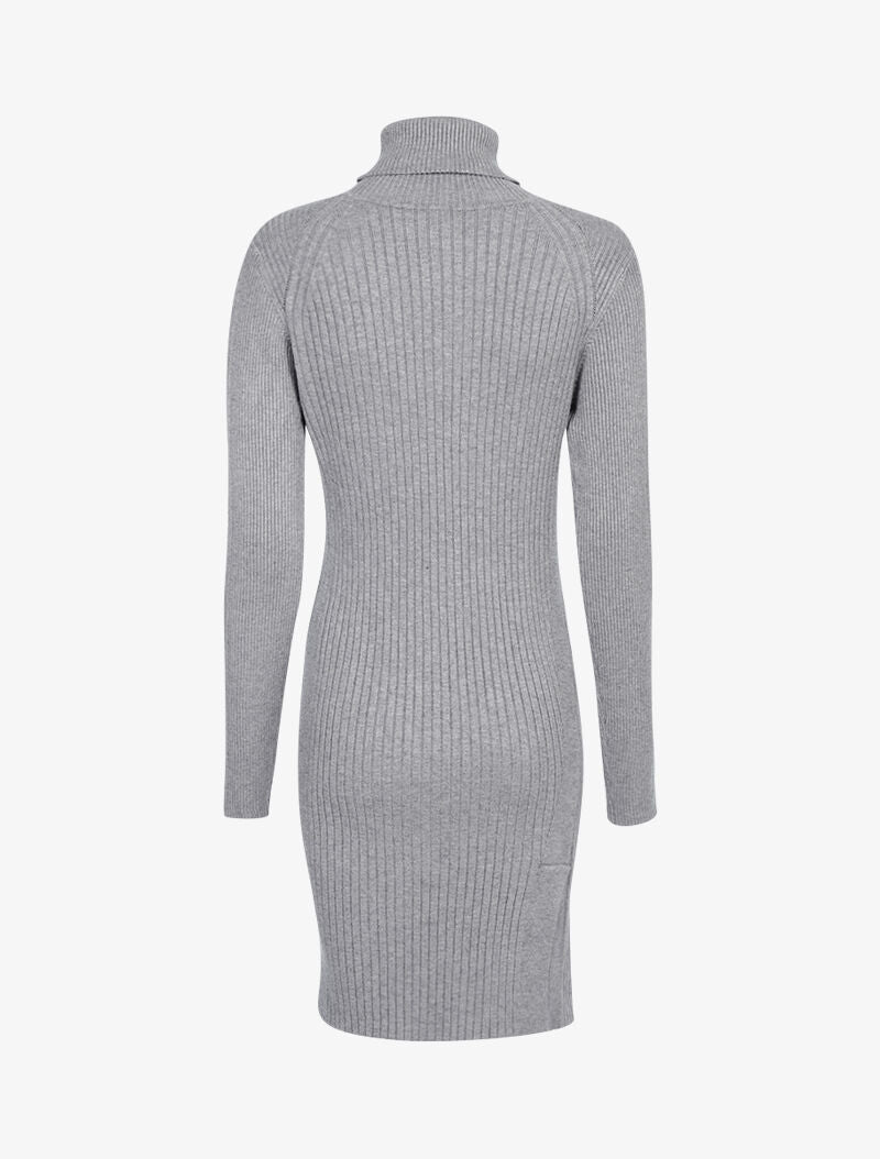 Robe-pull côtelée à bord fendu - gris chiné - 2