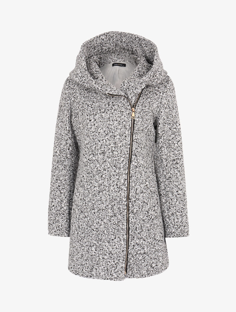 Manteau effet laine bouclette à capuche - gris clair - 1