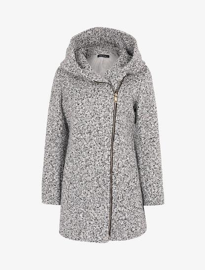 Manteau effet laine bouclette à capuche - gris clair - 1