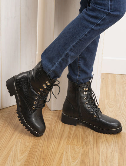 Boots effet croco intérieur fourré - noir - 1