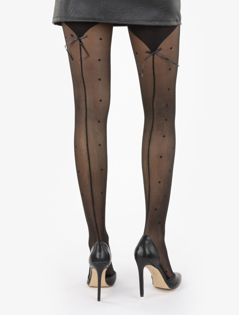 Collants Voile 20D Fantaisie Avec Couture Noire - Marque Bronzini - Taille 2 - Neufs Avec étiquettes