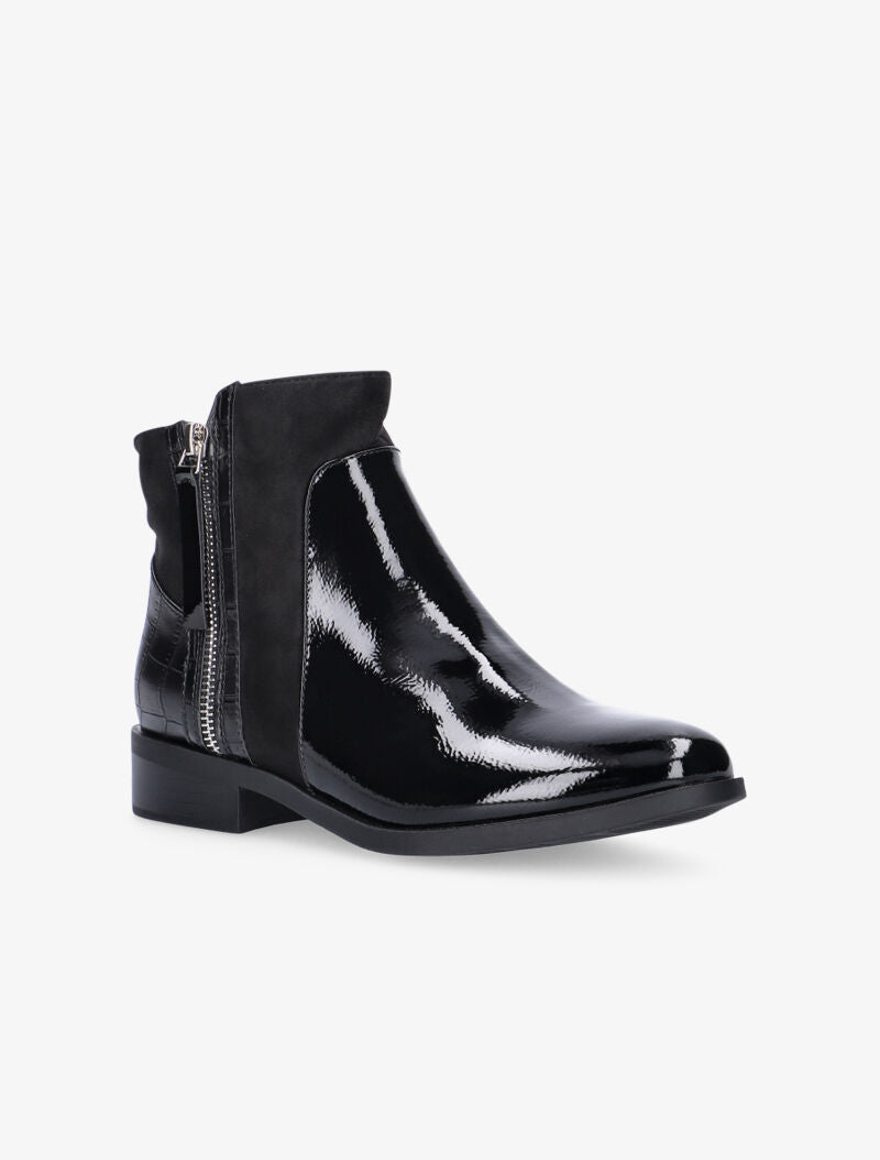 Boots bimatière vernies à contrefort croco - noir - 2