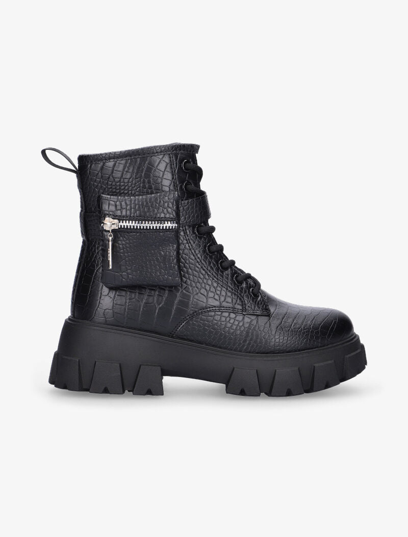 Boots grunge effet croco et pochette - noir - 1