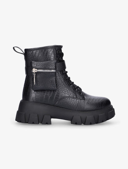 Boots grunge effet croco et pochette - noir - 1
