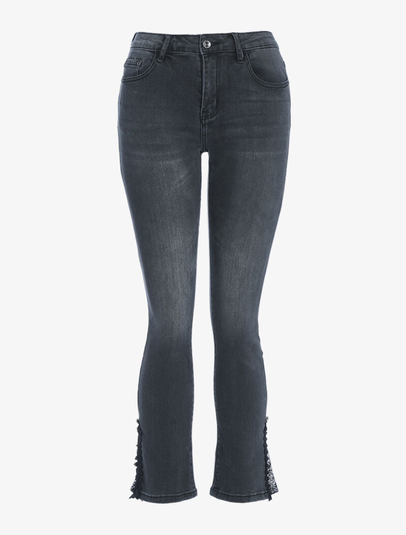 Jean flare empiécé dentelle - anthracite - 3